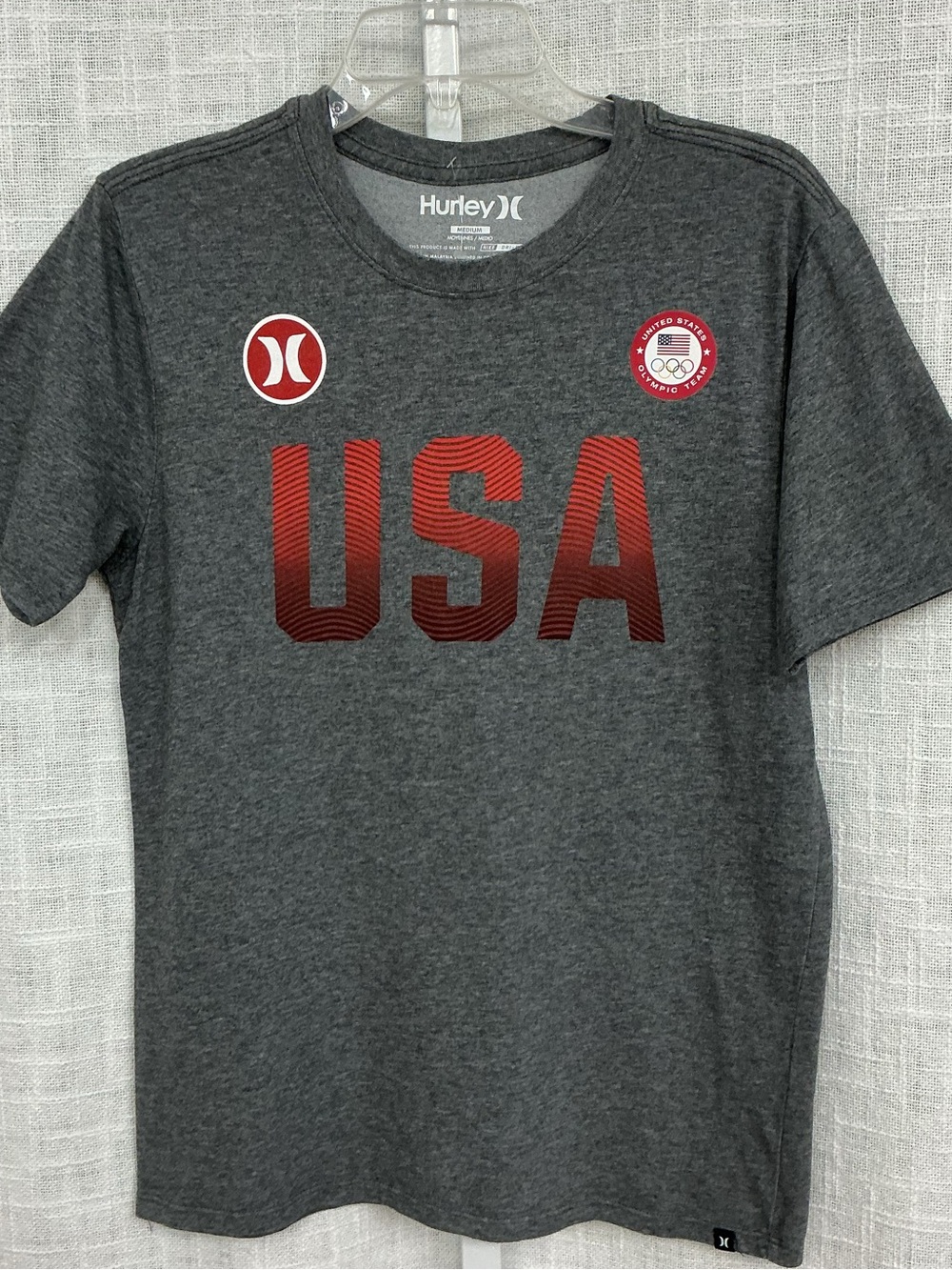 Hurley Charcoal Short Sleeve Tee with Red USA Graphic